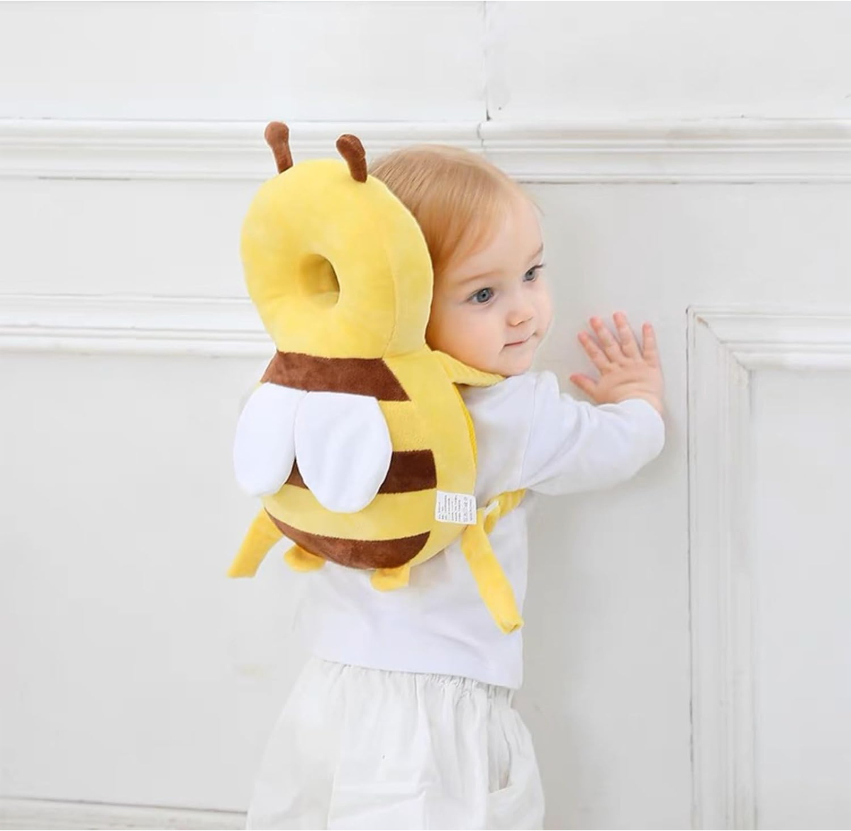 Baby head protector yellow bee on toddler